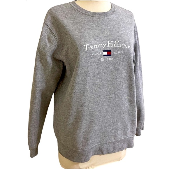 VINTAGE Y2K TOMMY HILFIGER Gray Crewneck Pullover Sweatshirt Size Medium - Picture 1 of 16